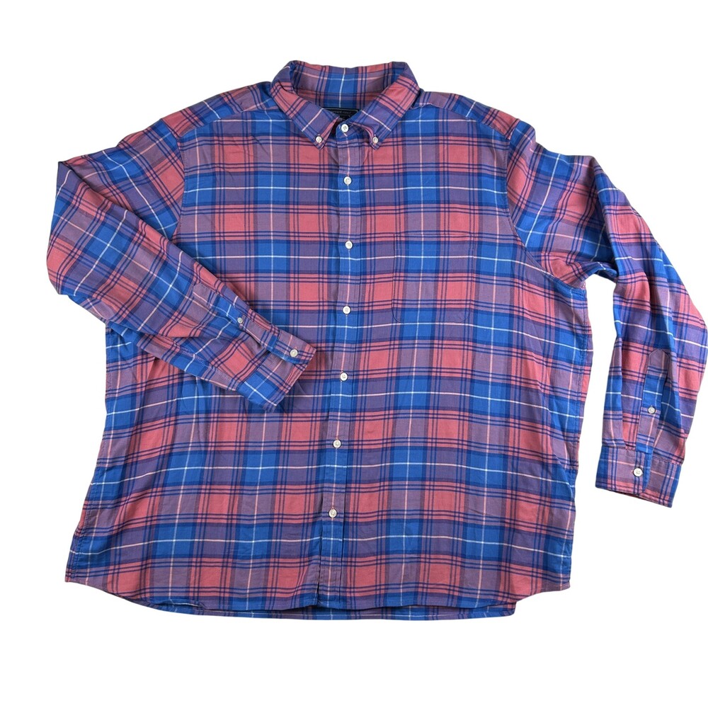 Vineyard Vines Shirt Mens XXL Blue Red Plaid Button Down Long Sleeve Linen Blend